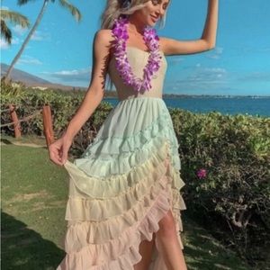 Rococo Sand Pastel Ruffle Midi Dress